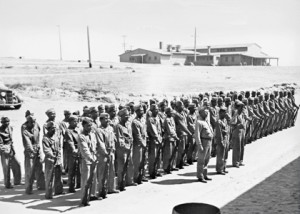 Navajo Code Talkers in formation at Camp Elliott, which is now part of MCAS Mirimar.